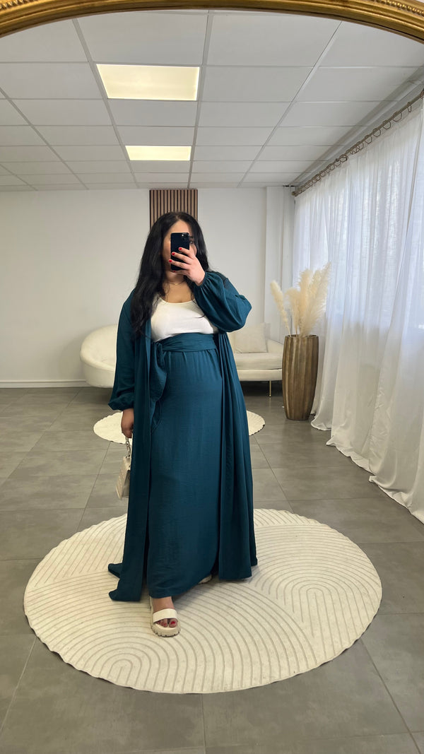 Ensemble 3 pièces kimono, jupe + ceinture