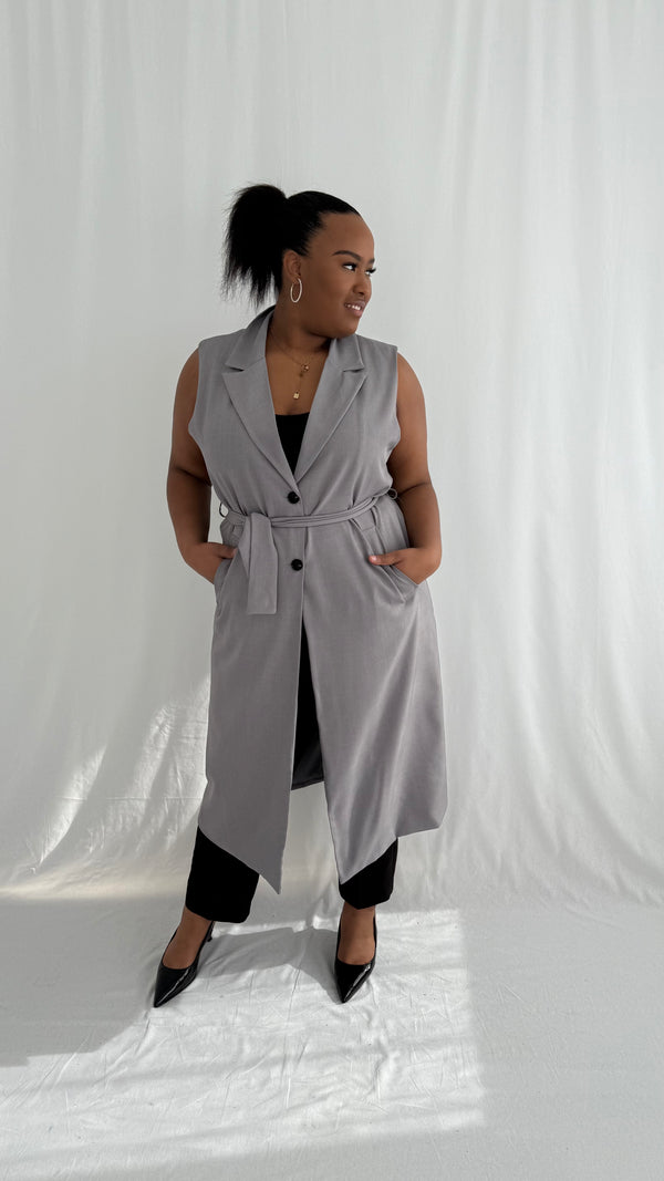 Veste blazer sans manche avec ceinture