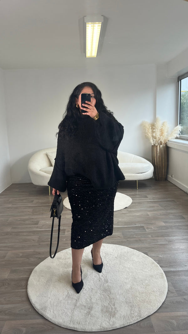 Jupe à sequin noir fente à l'arrière