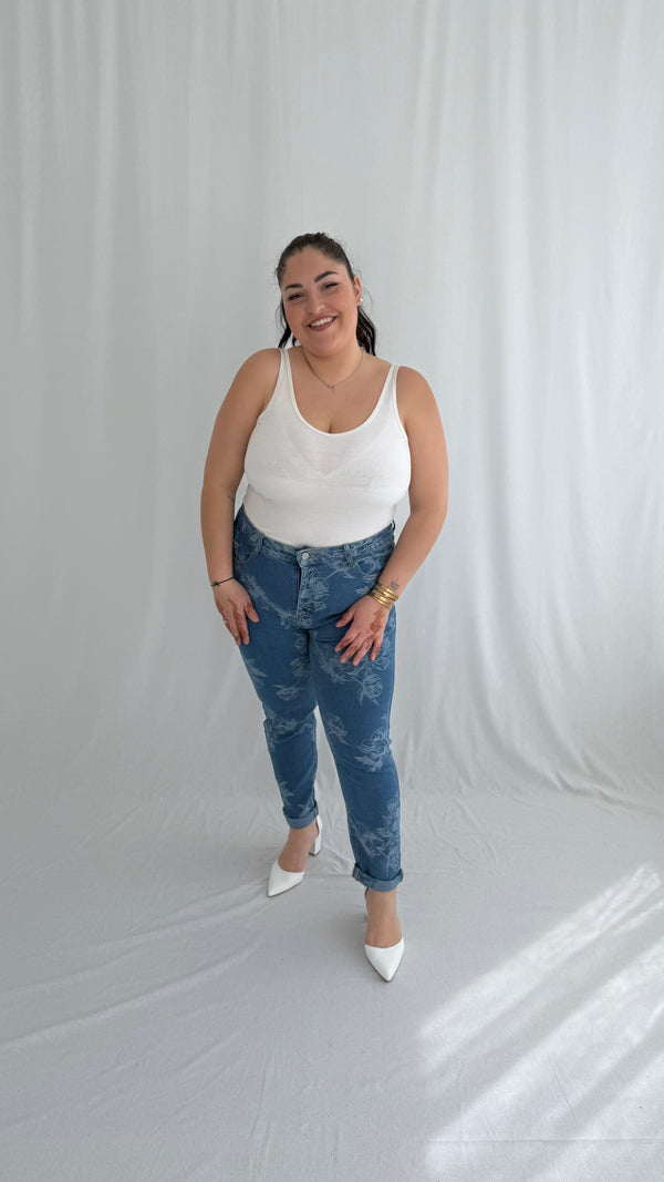 Jeans a fleurs bleu