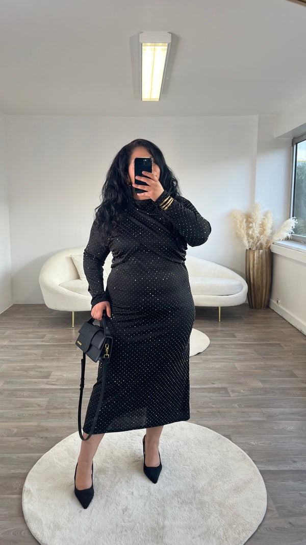 Robe longue drapé à strass