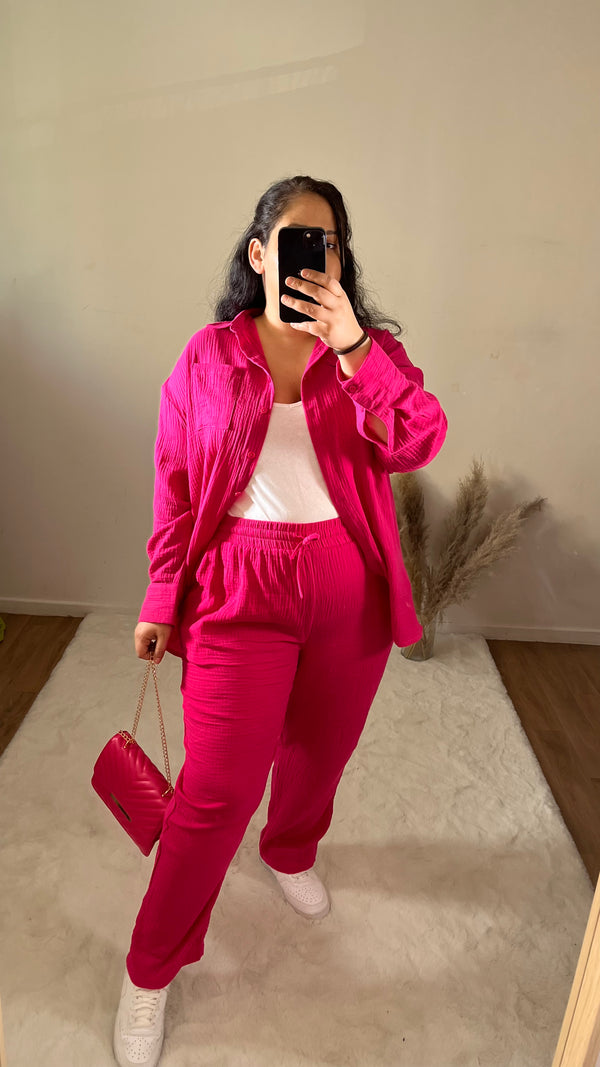 Pantalon en Gaze de coton rose fushia