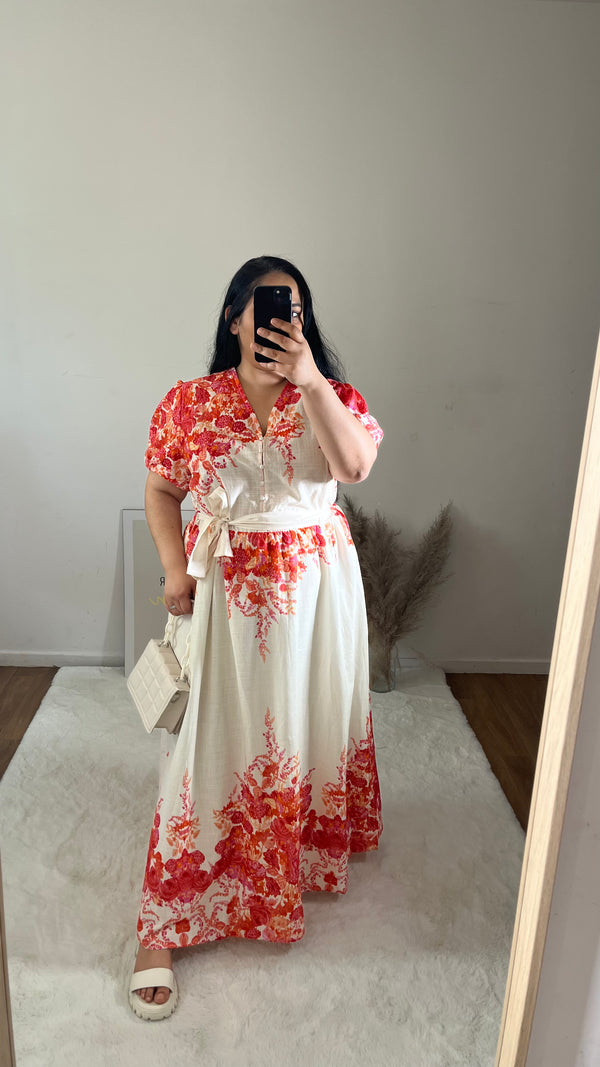 Robe 100% coton rouge orangé