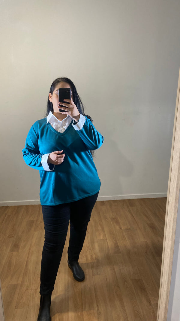 Pull 2 en 1 bleu vert