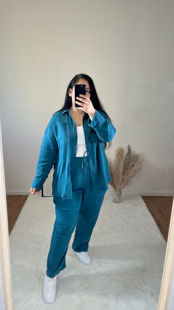 Chemise en Gaze de coton bleu canard