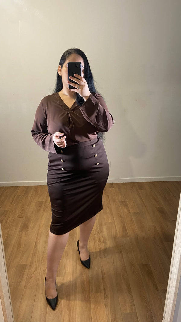 Jupe taille haute marron