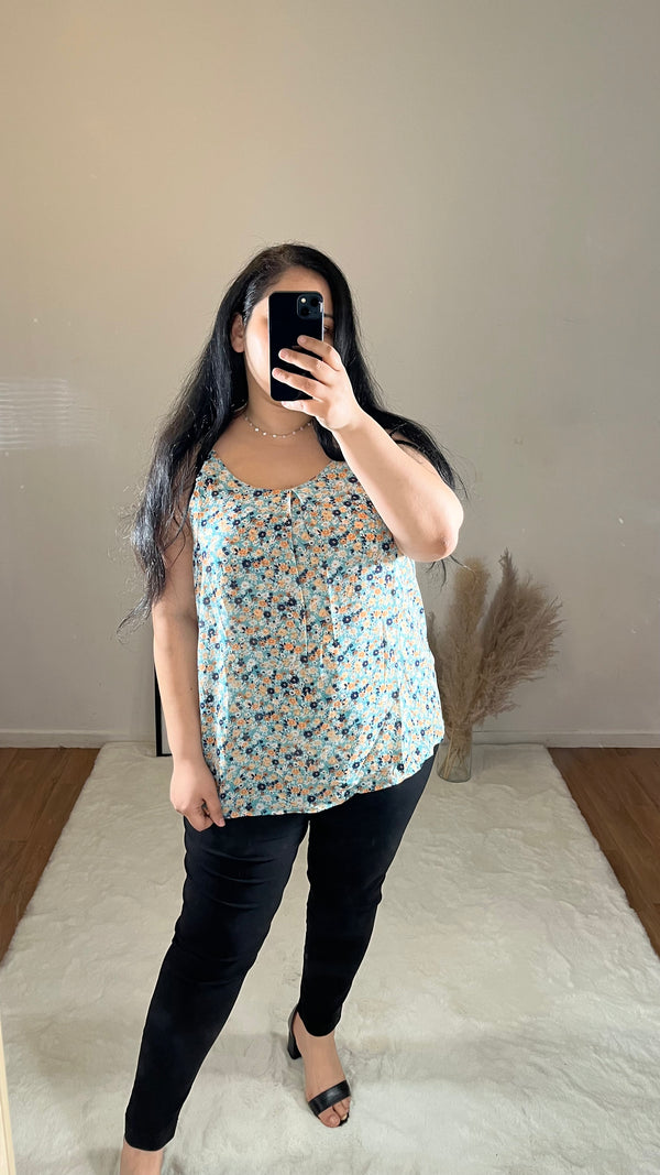 Top à fleur bleu